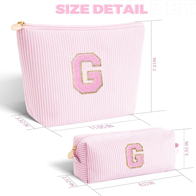 Personalized Makeup Bag for Women Girls - Fashion Cosmetic Bag Trendy Travel Toiletry Bag with Initials Letter - Teen Gifts - Pink,G