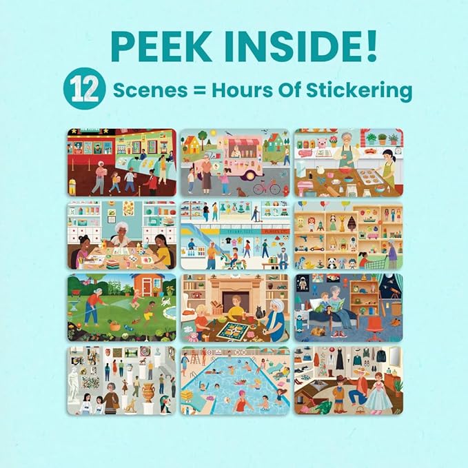 CUPKIN Sticker Book for Kids 2-4, 500+ Kids Stickers, Spending Time with Grandma 12 Coloring Pages, 12 Scenes, Fun Toddler Travel Activity Coloring and Sticker Books for Children Ages 4-8 + 8-10