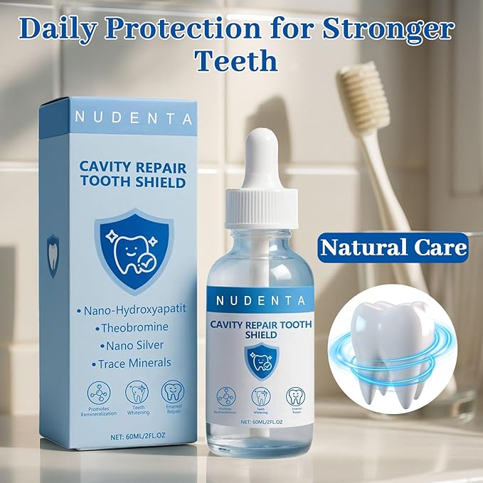 Nudenta Odontic Repair, Cavity Healing Tooth Armor Liquid, Nano Hydroxyapatite Remineralization Complex for Cavity Repair, Teeth Whitening with Remineralization Drops, Enamel Strengthening - 60ml