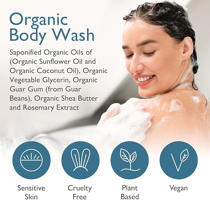 SoCal Suds & Company 128oz Certified Organic Hand & Body Wash w/Shea Butter- Gentle Natural Body,Baby & Face Wash for Sensitive Skin, Moisturizing Thick Castile, Hand Soap and More - Fragrance Free