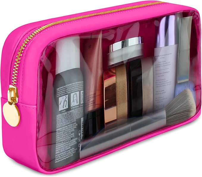 DANCOUR Clear Makeup Bag Mini Makeup Bag for Purse Mini Pouch Purse Clear Small Cosmetic Pouch Cosmetic Travel Case (Small, Hot Pink)