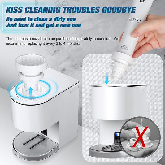 Automatic Toothpaste Dispenser Wall Mounted: White Electric 6 Adjustable Levels Auto Toothpaste Squeezer Smart Rechargeable Touchless for Kids Adults - Bathroom - Replaceable Parts