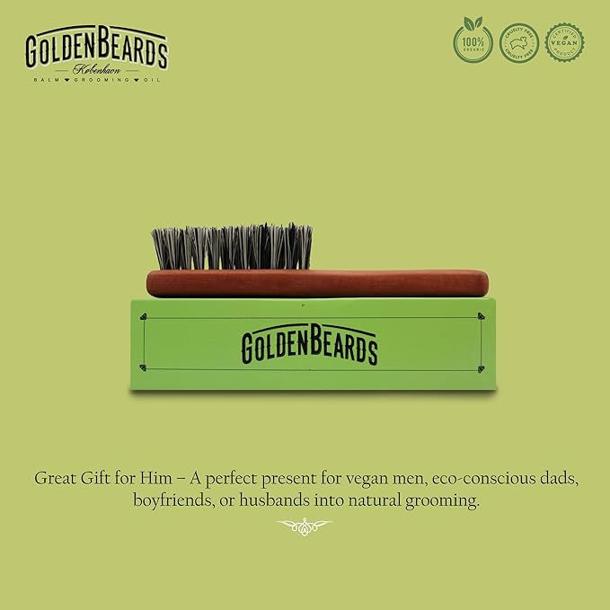 Golden Beards Vegan Beard Brush – Bamboo Handle & Plant-Based Bristles – Eco-Friendly Beard Grooming Brush for Men – Detangles, Styles & Softens Facial Hair