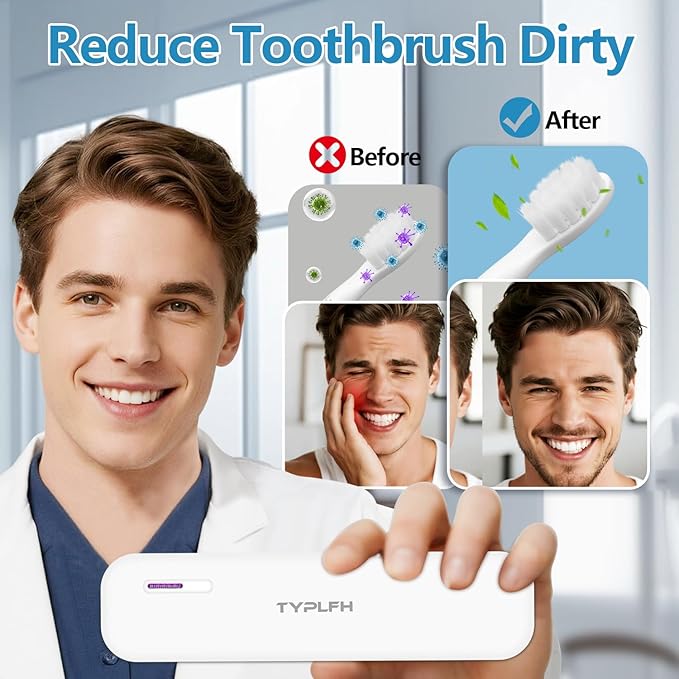 Toothbrush Sanitizer Case, Toothbrush Covers, Portable Toothbrush Travel Holder for Clean and Storage, C Port and AA Batteries Charge, Air Water Filt, Auto-Off, for All Toothbrushes (Green)