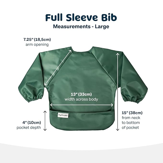 Tiny Twinkle Long Sleeve Bib for Babies & Toddlers – 2 Pack Waterproof Smock Bibs for Eating – Machine Washable & Mess-Proof, Baby Feeding Essential & Shower Must-Have (Slate Olive,2-4Y)