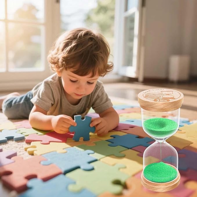 3 Minute Sand Timer, Wooden Hourglass Sand Clock, Small Wood 3 Min Hour Glass, Three Minutes Sandglass for Brushing Teeth, Reloj De Arena, Classroom, Game, Kitchen, Home, Office