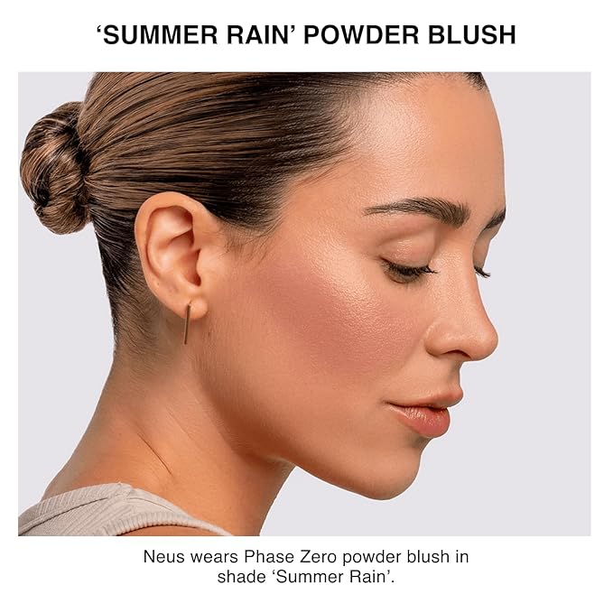 Phase Zero Makeup Powder Blush for cheeks | "Summer Rain" | 4g / 0.141oz | Cruelty-Free, Vegan, Clean Beauty | Buildable & Blendable for Natural, Healthy Glow | Coral, Peach & Golden Hues
