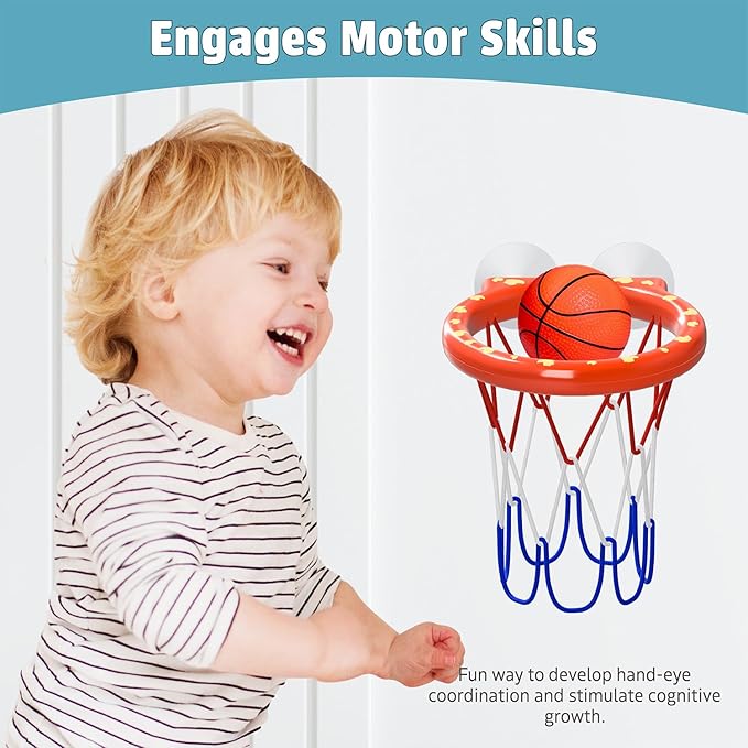 Bath Toys – Bathtub Basketball Hoop for Toddlers and Kids, Mold-Free Shower Toy with 4 No-Hole Balls, Fun Bathtub Toys for Boys and Girls