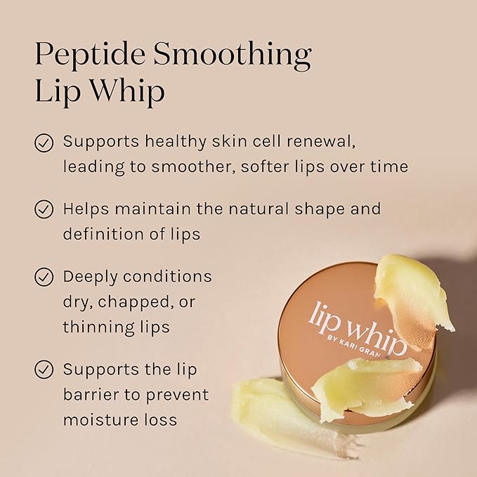 Kari Gran Lip Whip | Moisturizing Lip Balm with Organic Oils | Peptide Smoothing | Rich Buttery Texture, Hydrates & Protects | Non-GMO, Organic Ingredients, Made in USA