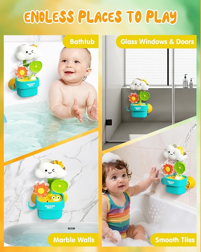 Bath Toys for Kids Ages 1-3: Cloud Set with Watering Cup, Toddler Interactive Bath Toys with Strong Suction Cup, Attach to Any Tub or Shower Fun for Bath Time - Great for Boys, Girls Shower Gifts