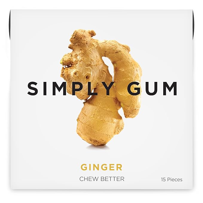 SIMPLY Gum Ginger, Plastic-Free Natural Chewing Gum, Made with real Ginger, 12 Pack (180 Pieces) | Vegan, Kosher, Non GMO, Aspartame Free and Sorbitol Free
