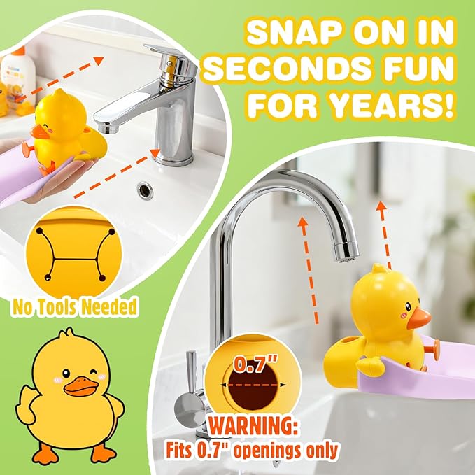 Skyroku Duck-Tastic Faucet Extender for Toddlers – Kicking Legs Fun! Splash-Proof & Easy Install Sink Extender for Kids