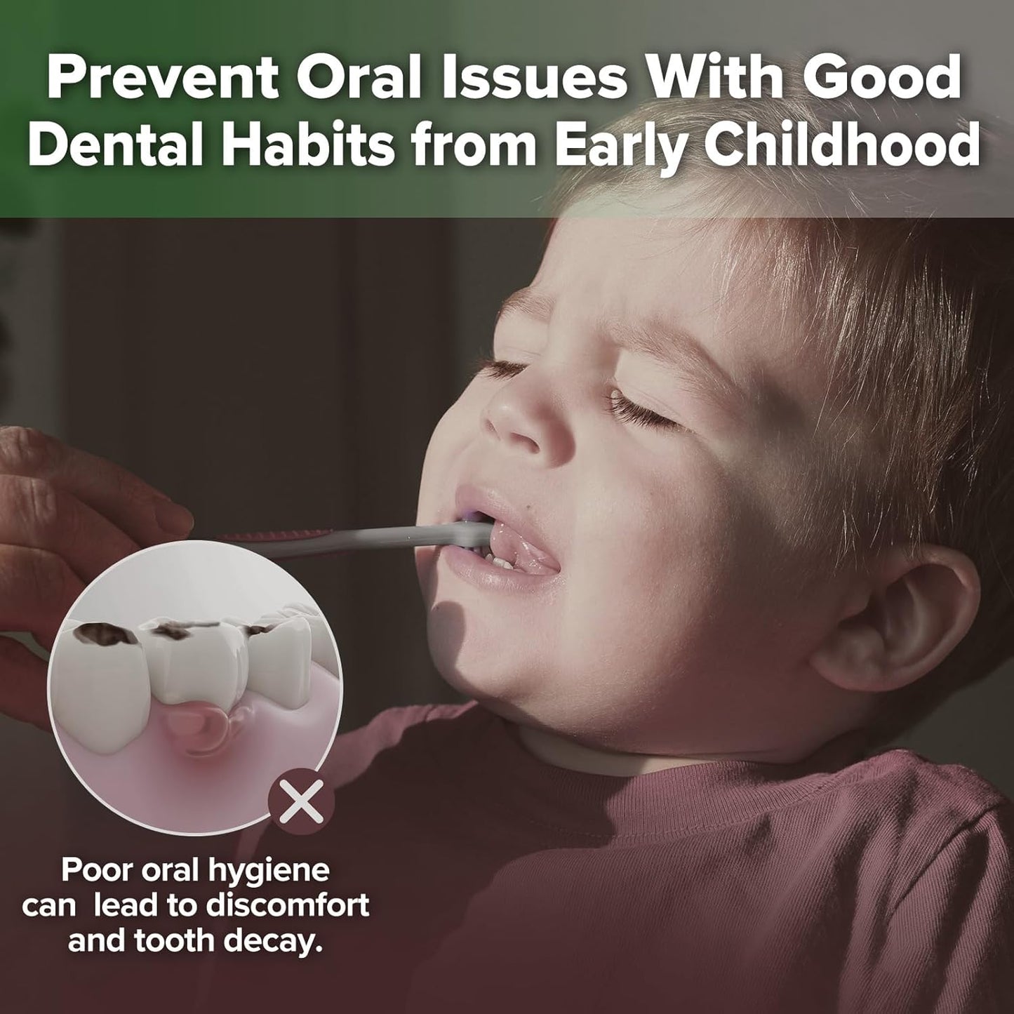 haakaa Training Toothbrush Set Oral Care Kit, Soft Silicone Toothbrush for Baby, Infants, Toddlers & Kids, Pea Green