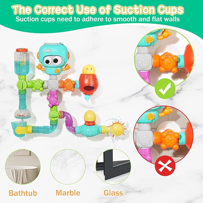 Bath Toys for Kids Ages 4-8, STEM 27 Pack | DIY Water Pipe Assembly Kit with Suction Cups | Mold-Free Educational Bath Toys | Kid&Toddler Bath Toy with Interactive Features for Cognitive Development