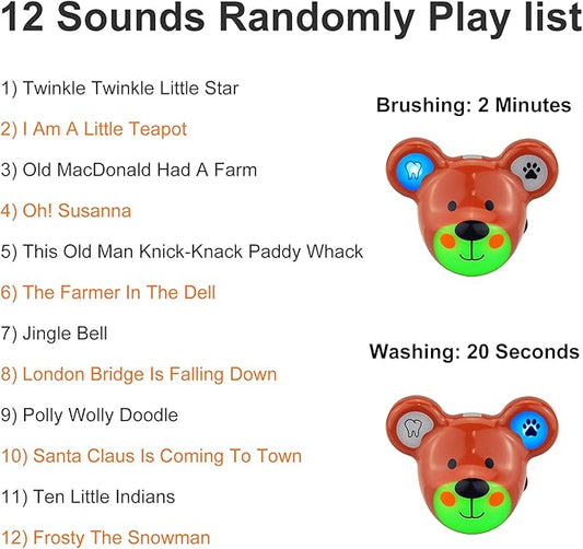 Musical Timer for Kids, Rechargeable Battery 2 Minute Toothbrush Timer and 20 Seconds Bathroom Hand Wash Timers with LED Color Light, 3 Volume Options Musical Timers for Bathroom