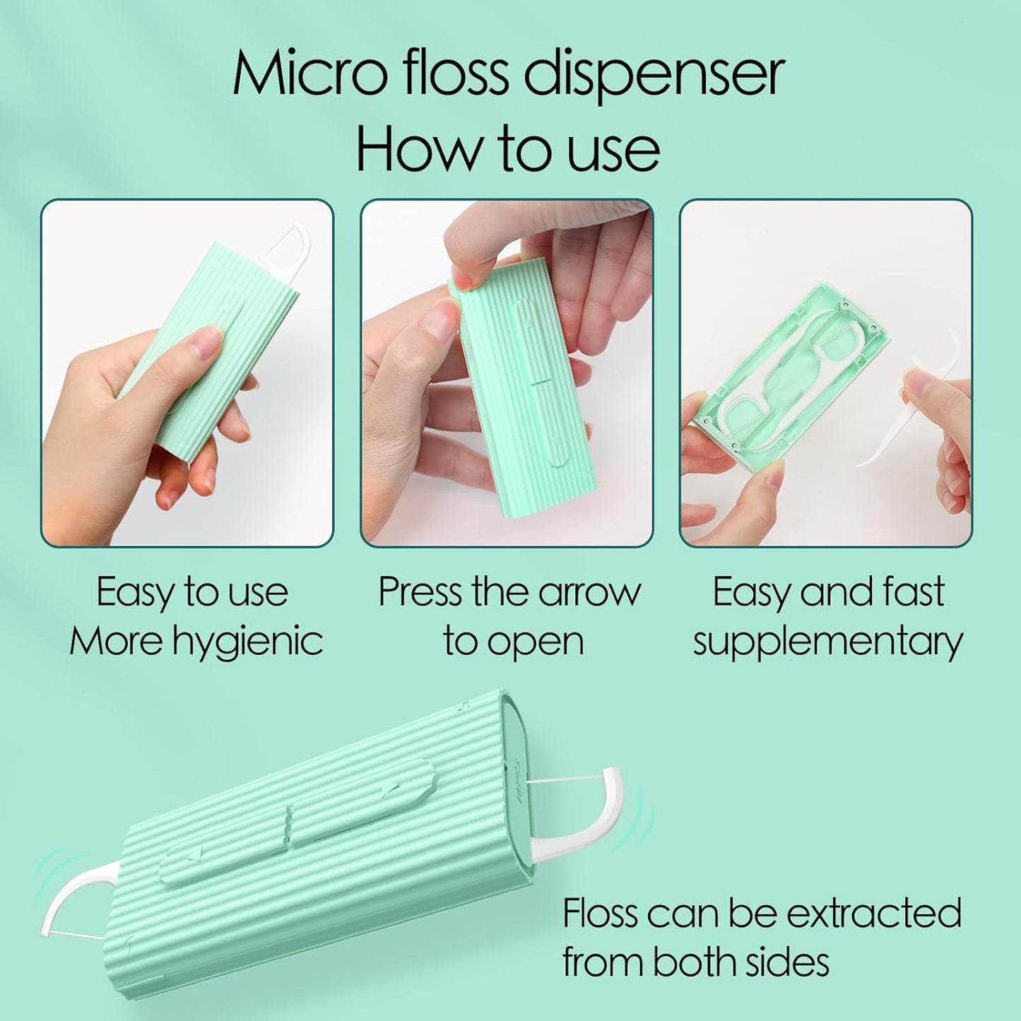 Dental Floss Picks Portable Case-20 Count Pocket-Sized Professional Flosser Dispenser-LIAMOSS Superfine Toothpicks Sticks-Best Dental Oral Care(Blue Green)