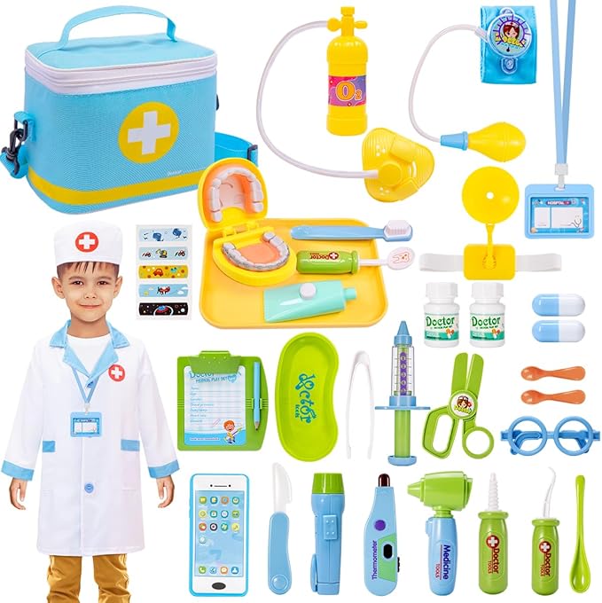 Meland Doctor Kit for Toddlers 3-5, Dentist Play Set with Teeth for Kids Pretend Play Kids Toys Birthday Gift for Toddler Boys Aged 3 4 5 6 Years Old