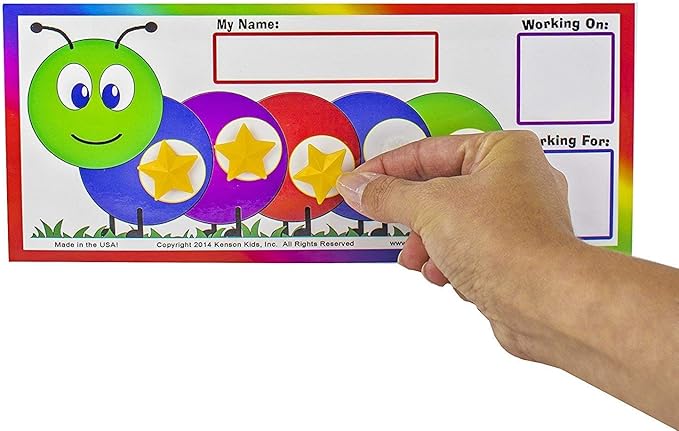 Kenson Kids “I Can Do It!” Caterpillar Token Board 10 Pack – Dry Erase Classroom- Student Incentive Star Charts - Ages 3-10 - Positive Reinforcement Boards with Customizable Goal Box-Measures 5 x 11”