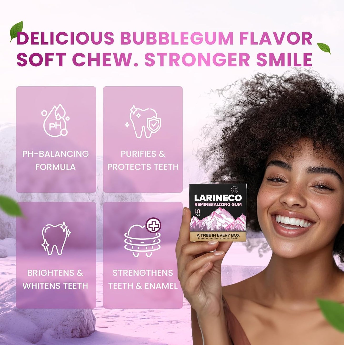 Larineco Remineralizing Gum with Nano Hydroxyapatite & Xylitol – Sugar-Free Cinnamon Xylitol Gum – Plastic-Free, Dye-Free, Aspartame-Free – Natural Base – 18 Pieces (18 Count (Pack of 2), Bubble Gum)