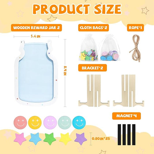 2Pack Reward Jar Magnetic Star and Smiley Face Reward Jar Classroom Reward System for Kids Classroom Reward Jar for Students Incentive Good Behavior Home Training New