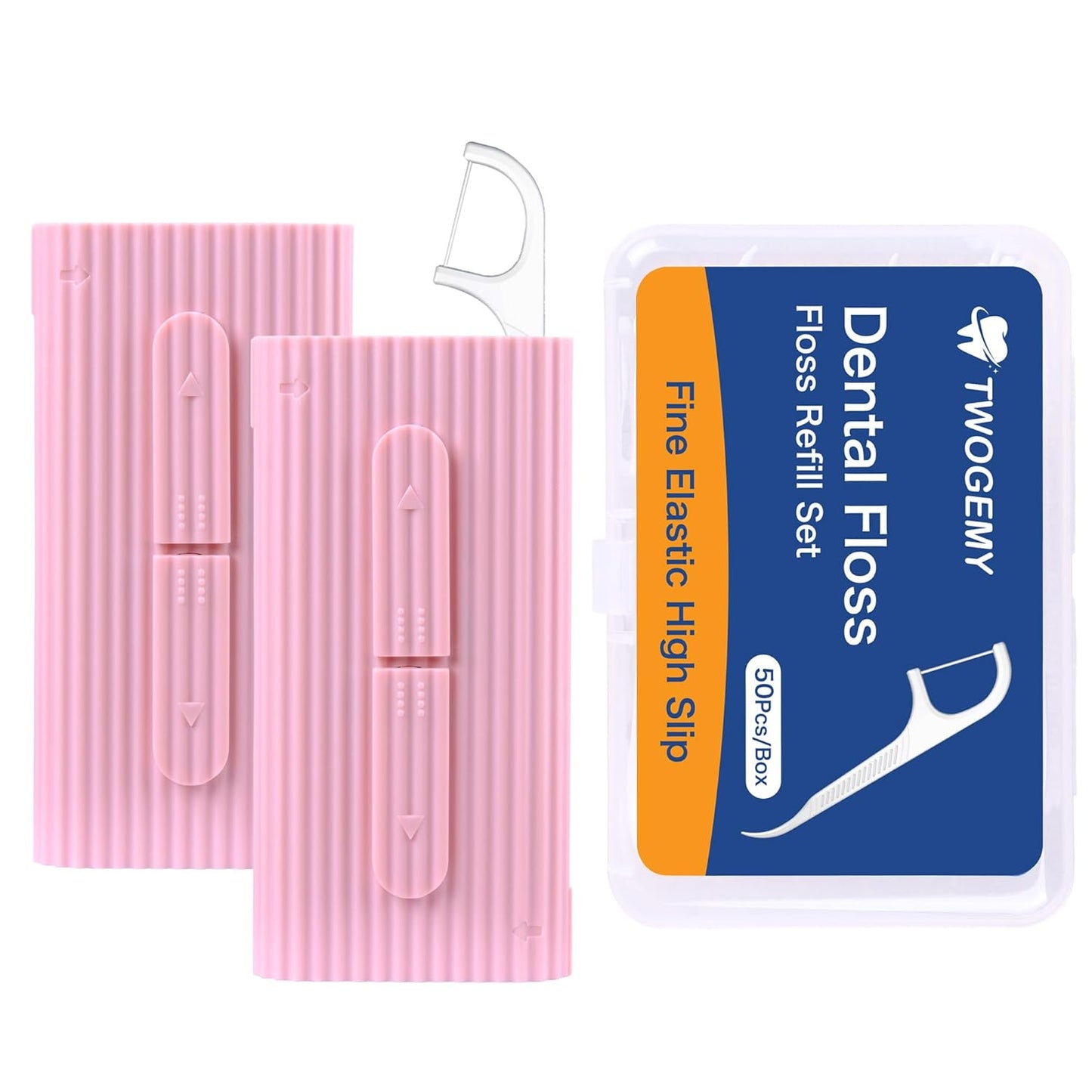 Pink Dental Floss, 2 Pack 10 Count and 50 PCS/Box, Total Package of 70 Picks Adult Floss in Set Meal. The Perfect Portable Flossing Travel Set for Cleaning Teeth and Oral Care.(Pink 2+1)