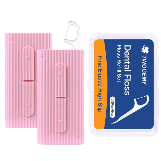 Pink Dental Floss, 2 Pack 10 Count and 50 PCS/Box, Total Package of 70 Picks Adult Floss in Set Meal. The Perfect Portable Flossing Travel Set for Cleaning Teeth and Oral Care.(Pink 2+1)