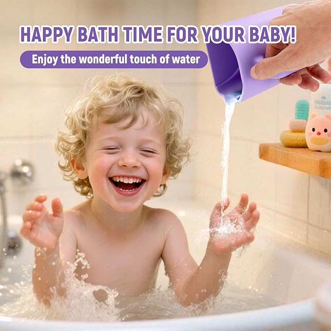 Baby Bath Rinse Cup with Suctions, 100% Food Grade Silicone, Rinser to Wash Hair and Body with Easy Grip Handle