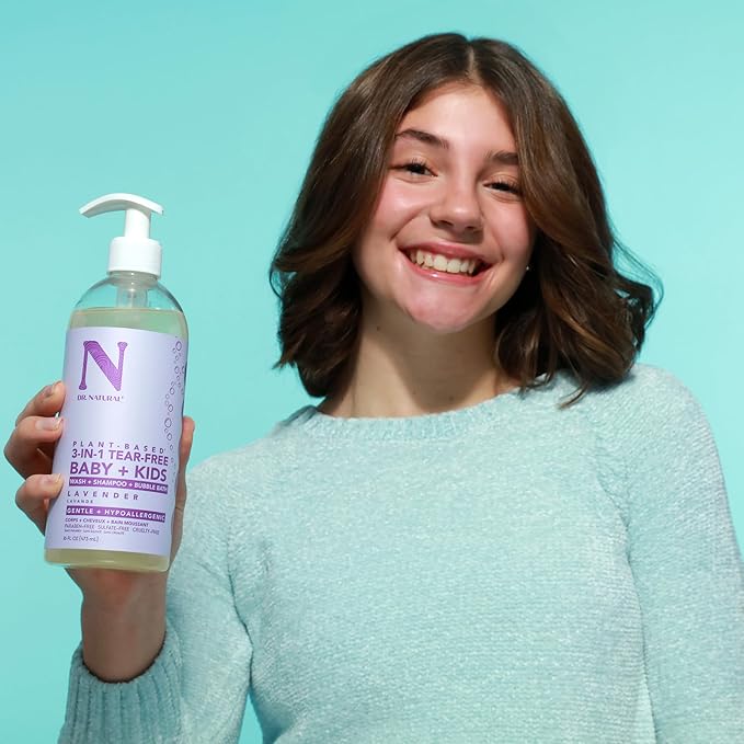 Dr. Natural 3-in-1 Tear-Free Baby Plus Kids Soap - Head-to-Toe Baby Soap and Shampoo - Sensitive Skin Moisturizing Body Wash - Lavender - 16 oz