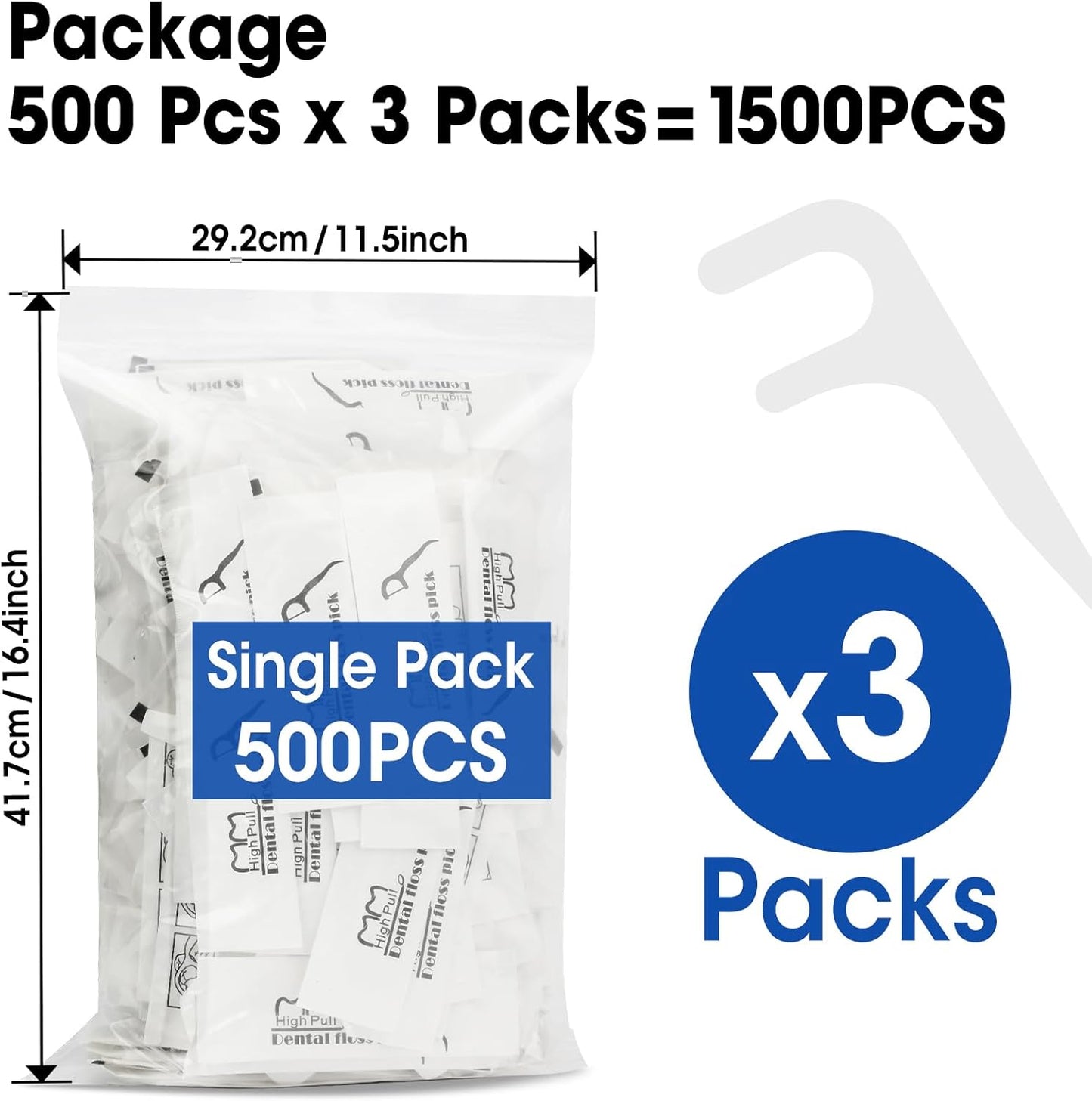 AZEN 1500 Count Dental Floss Bulk, Individually Wrapped Floss Picks, Toothpicks Flossers for Adults, Ideal Travel Flossers for Deep Cleaning