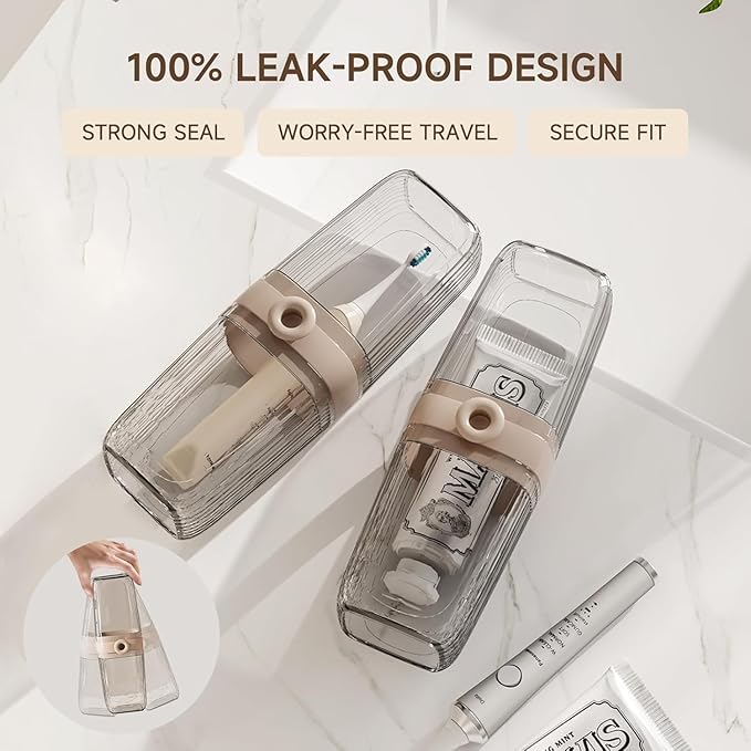 Toothbrush Travel Case, 2 in 1 Toothbrush Holder and Rinse Cup, Large Capacity Toothbrush Cup with Cover, Portable Travel Toothbrush Holder for Traveling, Camping, Trip - 1Pcs