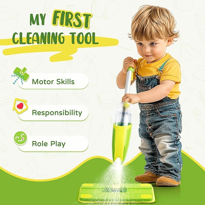 Toddler Spray Mop-Montessori Toys Mini Size Cleaning Mini Mop That Really Spray -Kid Pretend Play Toys Gift for Toddlers Girls Boys
