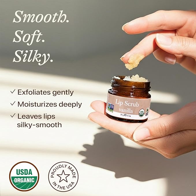 USDA Organic Lip Scrub Vanilla - USA Made with Natural Ingredients, Stocking Stuffers for Mom & Wife, Sugar Scrubber Exfoliator for Dry Lips, Small Stocking Stuffers for Women & Teenage Girls