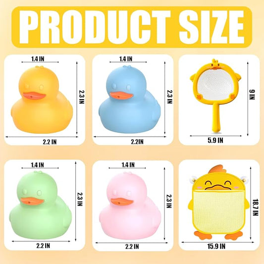 6-Piece Bath Toys Mold Free Rubber Duck for Toddlers 1-3 | Sensory Floating Ducks with Storage Bag for Bathtub, Beach, Shower, Tub, Kids Boys Girls