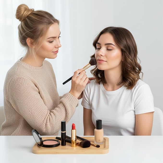 Small Bamboo Trays Bathroom Tray Smooth Thick Bamboo Vanity Trays for Perfume, Candles, Cosmetics, Bathtub Storage Rack, Breakfast Tray, Coffee Bar (8.46 x 5.9 Inch)