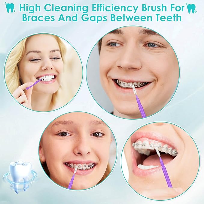Lezmarket 300PCS Interdental Brushes for Braces, Soft and Bendable Dental Brush for Orthodontic Braces, Braces Cleaner Brush Tooth Pick Teeth Flossers Brushes for Teeth (Purple)