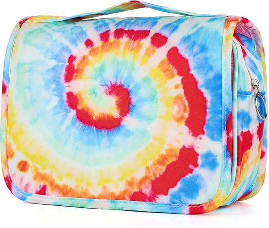 Kids Hanging Toiletry Bag for Girls, Travel Toiletry Bag for Little Young Girls Cosmetic Makeup Waterproof Wash Bag Toddler Traveling Toiletries, Tie Dye Pink