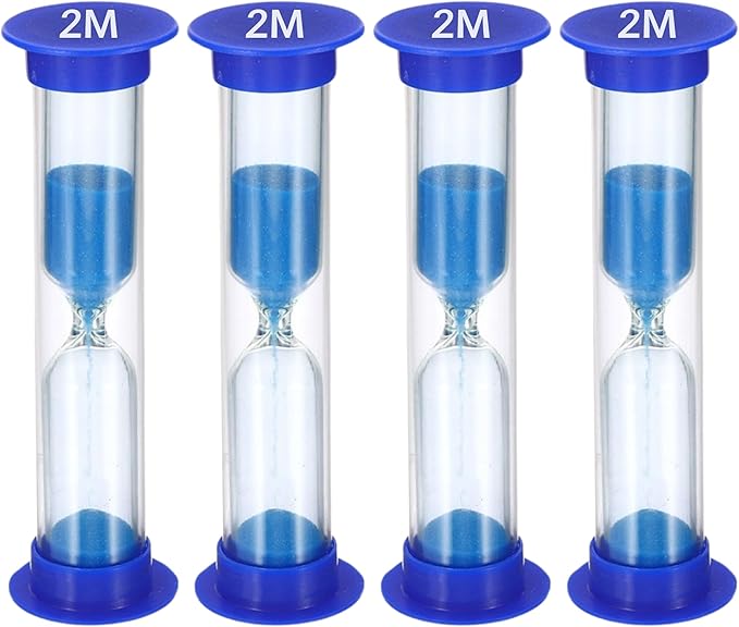 Sand Timer for Kids - 2 Minute Set of 4 Hour Glass -Blue Color- Acrylic Covered for Classroom, Home & Kids Room