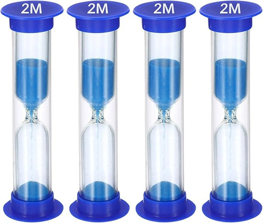 Sand Timer for Kids - 2 Minute Set of 4 Hour Glass -Blue Color- Acrylic Covered for Classroom, Home & Kids Room