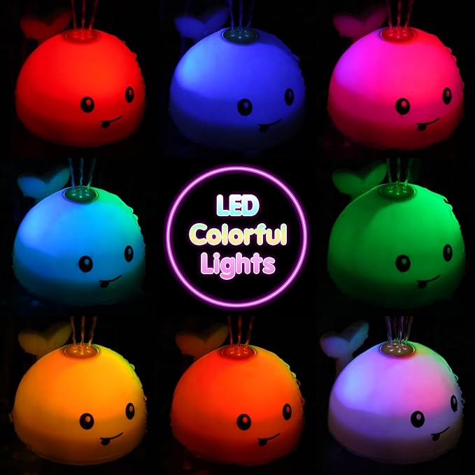 Gigilli Baby Bath Toys, Bath Toys for Kids Ages 1-3, 1 Year Old Girl Gifts Christmas Stocking Stuffers for Babies 6-12-18 Months, Light Up Whale Bath Toy Sprinkler Toddler Birthday Bathtub Water Toy