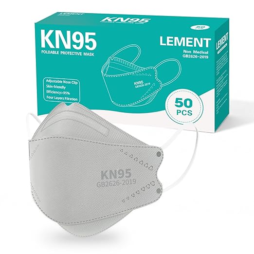 LEMENT KN95 Face Masks - 50 Pack Breathable Comfortable Disposable Masks For Adult, Filter Efficiency≥95%, Elastic Ear Loops, Grey