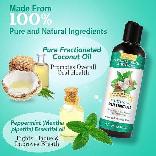 Coconut Oil Pulling for Teeth - 2 Pack, Coconut Oil Mouthwash, Natural Oral Care, Fights Bad Breath, Mouthwash Alcohol Free, Dye Free, PH Balanced, Mint Flavor, 16 Oz