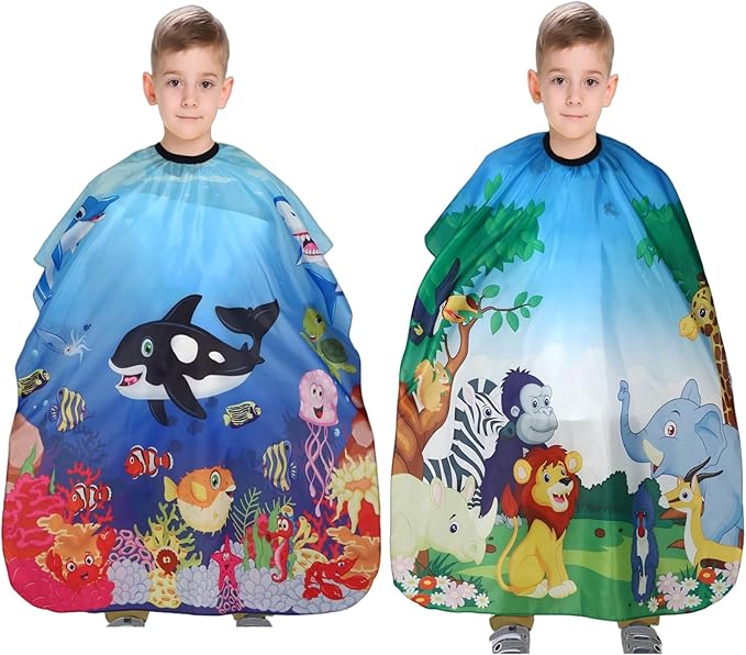 Kids Hair Cutting Cape (2 Pack) Professional Children Salon Barber Apron for Boys and Girls