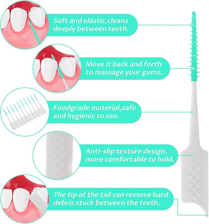 300 Pcs Dual-Use Interdental Brushes Disposable Dental Picks Soft Silicone Interdental Brush Premium Dental Floss Picks for Adults Teeth Health Cleaning Tools (Green)