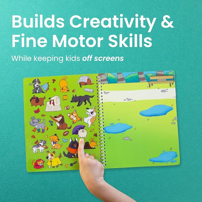 Cupkin Pawsome Day Sticker Book Activity for Kids, Toddler Airplane Travel Essentials, 300+ Kid's Stickers + 8 Scenes + Coloring Book Pages, Animal Lover Gift, Kids Crafts for Ages 2-8