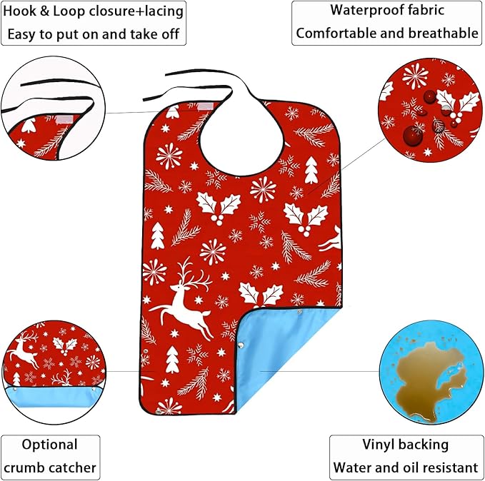 2 Pack Adult Bibs for Women, Adult Bibs for Special Needs Adults, Waterproof Leakproof Clothing Protector, Washable & Dryable Large Bib