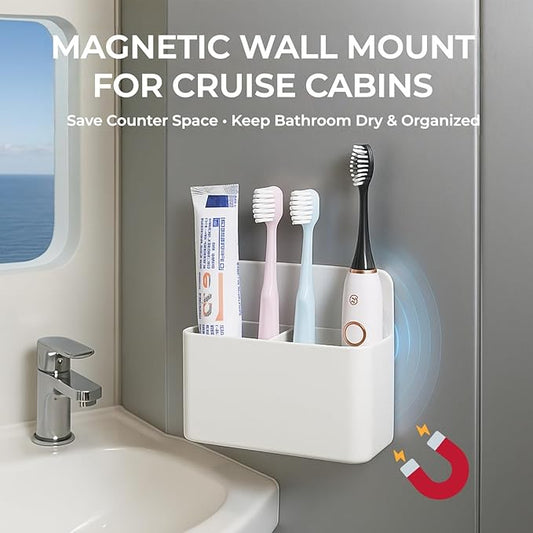 Cruise Essentials 2025 – Magnetic Toothbrush Holder for Cruise Ship Cabin, Wall-Mounted Cruise Bathroom Organizer, Travel Toothbrush Holder for Caribbean Cruise & Alaskan Cruise Must Haves