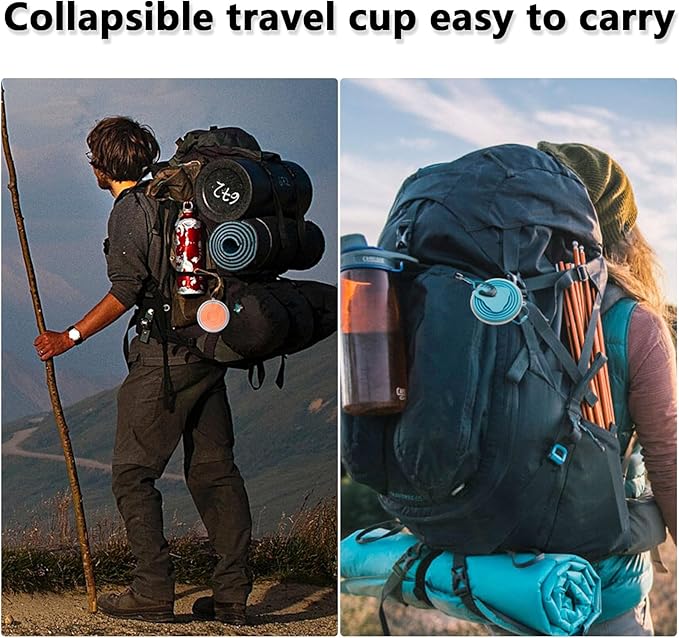 Litoexpe 4 Pack Silicone Collapsible Travel Cup Portable Folding Camping Cup Sets with Lids, Yellow & Orange & Blue & Green, Capacity 9.22oz (270ml)