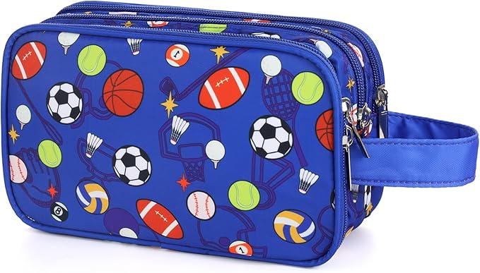 Kids Toiletry Bag for Boys, Travel Toiletry Bag for Little Young Boys Waterproof Hanging Wash Bag Toddler Traveling Toiletries, Soccer Balls Blue