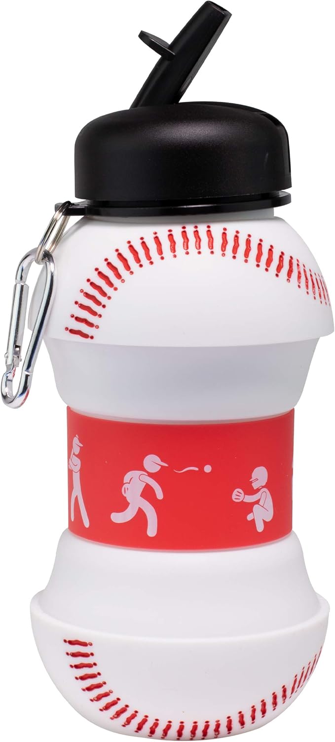 Maccabi Art Clip-On Collapsible BPA-Free Silicone Baseball Water Bottle for Kids, 18 Oz. Size