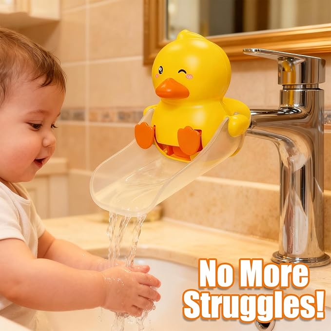 Skyroku Duck-Tastic Faucet Extender for Toddlers – Kicking Legs Fun! Splash-Proof & Easy Install Sink Extender for Kids Brown
